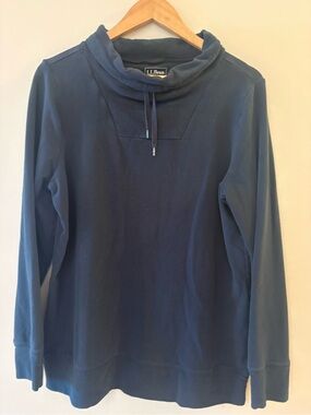 L.L. Bean Navy Blue Funnel Neck Drawstring Pullover Sweatshirt women’s Sz L.